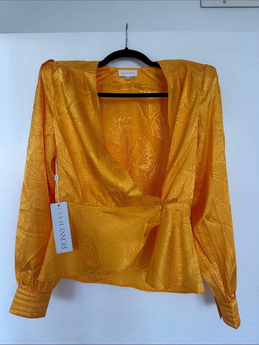 Ronny Kobo Collection Golden Yellow Satin Wrap Blouse